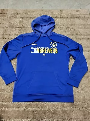 Milwaukee Brewers Authentic Majestic Hoodie Hooded Sweatshirt L Large Royal Blue • $25.99