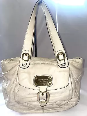 MICHAEL KORS Leather Hudson Downtown Tote Shoulder Bag Satchel Cream Gold • $27.60