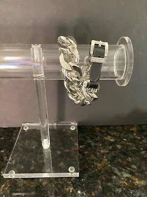 Michael Kors Double Wrap Chain/Leather Buckle Bracelet/Silver/MKJ1066/NEW/OR$145 • $129.95