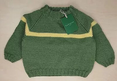 Baby Sweater Green/Yellow Designer Baby Clothing Fantastic Quality Merino Wool • $21.44