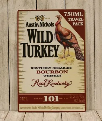 Wild Turkey Bourbon Tin Metal  Poster Sign Whiskey Bar Liquor Store Man Cave XZ • $10.97