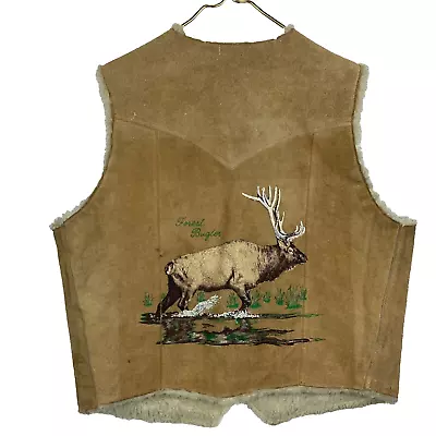 Vintage Suede Leather Vest Extra Large Sherpa Lined Wildlife 90s • $42.49