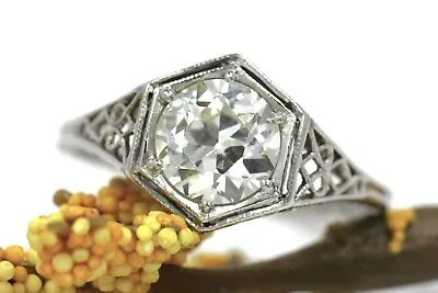 Art Deco Natural Old European Cut Diamond Engagement Ring Platinum 1.41 CTW  • $4495