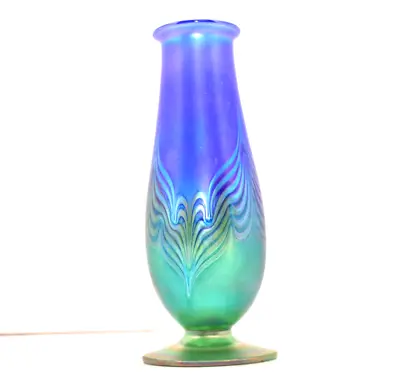 Igor Muller Czech Studio Art Glass Pulled Feather Loetz Style Iridescent 7  Vase • $178.50