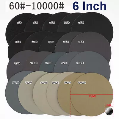 150mm 6  Wet Or Dry Hook & Loop Sanding Discs P60-P10000 Grit Sandpaper DA Pads • £4.07