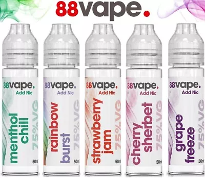 88 Vape E Liquid 50ml Vape Juice Refills 75VG/25PG Nicotine Free Shortfill 0mg • £3.99