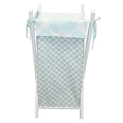 $14.99 • Buy Hamper Bag With Frame Baby Girl Boy Floral Lattice Medallion Aqua Blue White
