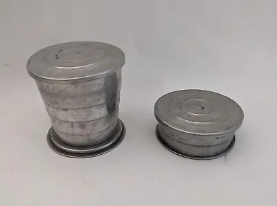 Lot Of 2 Vintage Metal Tin Containers  Collapsible Drink Cups • $9.99
