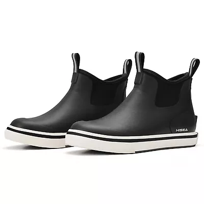 HISEA Men's Deck Boots Chelsea Waterproof Rubber Rain & Snow Working Ankle Boots • $52.99