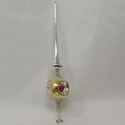 Vintage Christmas Mercury Glass Tree Topper Finial Silver Red  9.5” Hand Blown  • $24.99