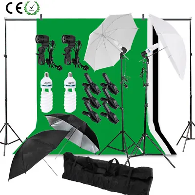 Photography Studio Backdrop 4 Umbrellas Lighting Kit With Background Support Set • £55.79