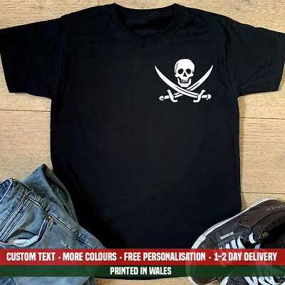 Pirate Flag Pocket T-shirt Funny Skull Crossbones Mermaid Husband Cool Gift Top • £13.99