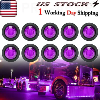 10X 3/4  Purple 3 LED Bullet Round Side Marker Lights Truck Trailer Lorry Bus • $11.86