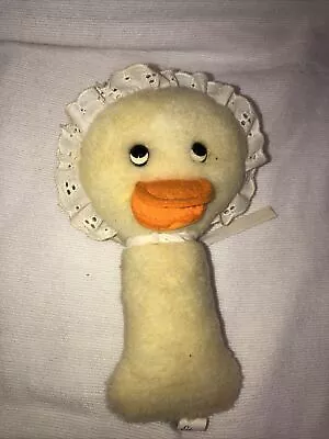 Vintage Eden Baby Rattle Toy Plush 7” Yellow Duck Bonnet Bow Stuffed Animal Toy • $21