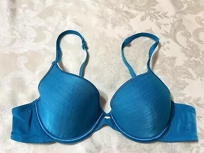 Vtg VASSARETTE 75247 Silken Heather Lined Demi Underwire 36C Turquoise Blue Bra • $14.99