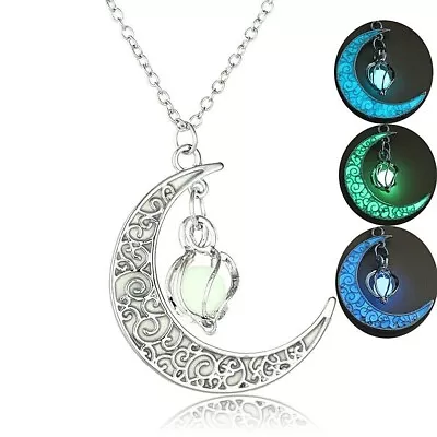 Glow In The Dark CRESCENT 1.5  MOON And Dangle Pendant 19  Necklace Luminous • $6.99