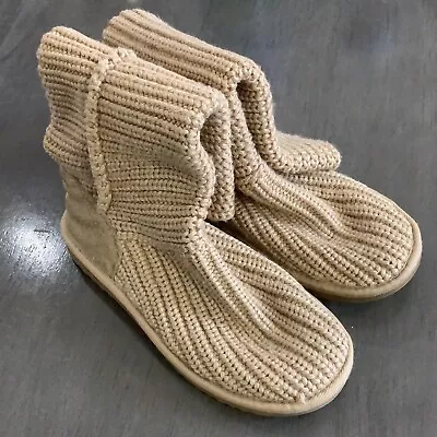 UGG Classic Cardy Mid Calf Knit Sock Boots Tan Size 5 5817 • $27.99