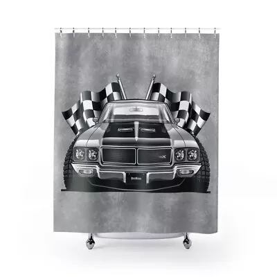 Buick GSX Muscle Car Racing Flags DigiRods Cartoon Car Bathroom Shower Curtain • $59.95