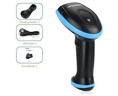 Trohestar Wireless Barcode Scanner NS-1003 Blue Black USB Cradle 2.4G Handheld • £29.75