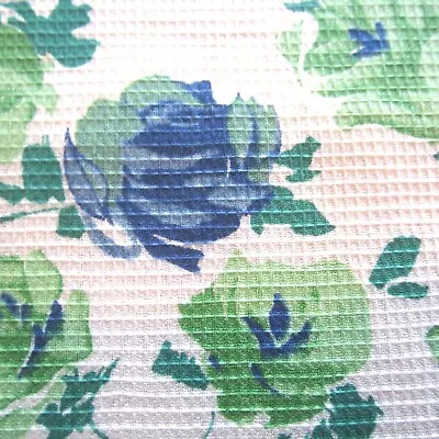 50cm X 88cm Blue Green Rose Floral 1950s Vintage Waffle Weave Cotton Fabric  • $13.50