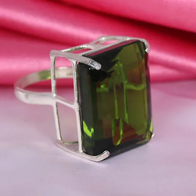 Man Made Dark Green Amethyst 98 CT Solid 925 Silver Emerald Cut Ring For Wife • $64.59