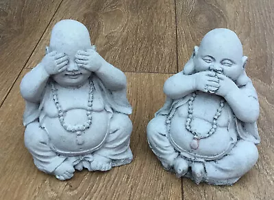 Laughing Buddha Lotus Position Lucky Zen Garden Statue Figure Ornament X 2 • £9