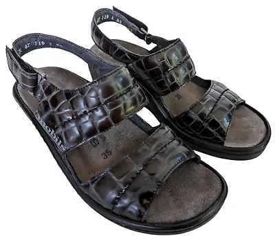 Mephisto Mobils Womens Size 35 5 Brown Croc Casual Flip Flop Wedge Strap Sandals • $44.99