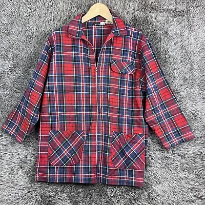 VTG Hang Ten Flannel Shirt Jacket Men Size Large (MED) Plaid Made USA Full Zip • $19.06