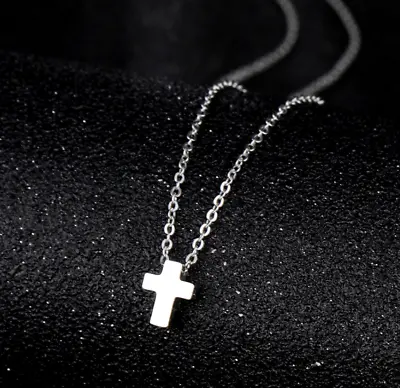 Tiny Silver Titanium S.Steel Faith Cross Pendant Chain Necklace • $9.99