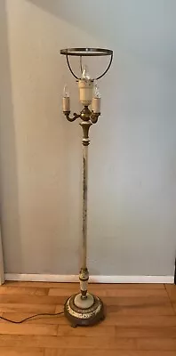 Vintage/Antique Torchiere Mogul Cast Iron 3 Arm Floor Lamp Granite Shade Fitter • $100