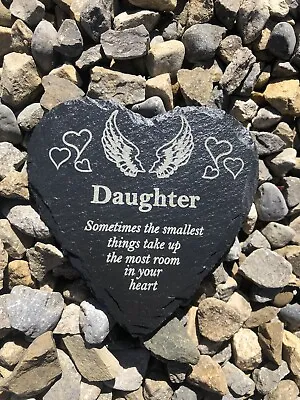 Personalised Engraved Slate Stone Heart Baby Child Memorial Grave Marker Plaque • £6.99