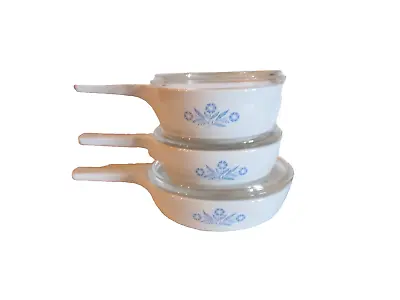 Corning Cornflower Blue Menu-Ette 6pc Set 1 Pt 1.5 Pt 6 1/2 In Pans & Lids Minty • $74.10