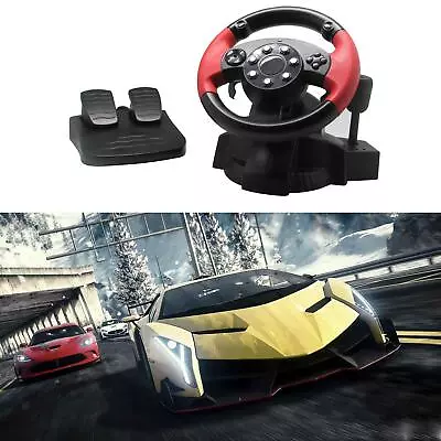 Gaming Car Racing Simulator Vibration Driving PC Steering Wheel & Pedals Set • £58.70