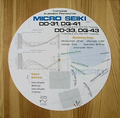 Micro Seiki DD-31/33 & DQ-41/43 Custom Designed Tonearm Alignment Protractor • $26.99