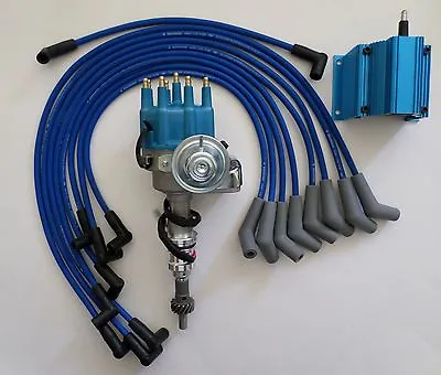 SMALL BLOCK FORD 289 302 BLUE Small Cap HEI Distributor + COIL + PLUG WIRES USA • $152.95