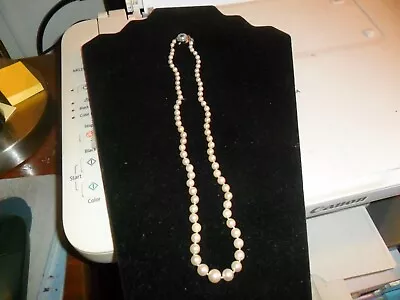 Antique Cultured Pearl Necklace 14kt White Clasp W/emerald Center Stone Beauty • $99.99