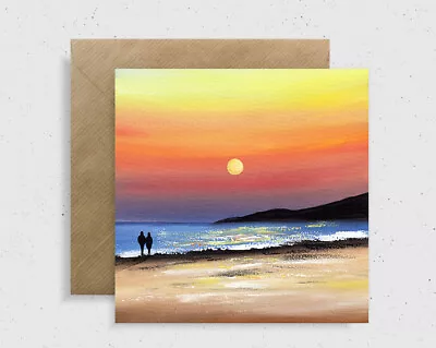 £3 • Buy Sunset Beach Walk Greeting Card By Artist Sarah Featherstone 6x6  Blank, Art