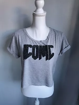 Grey Cropped T Shirt Size 16 Candy Couture Womens • £7.99