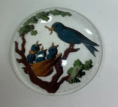 21mm Vintage Glass Intaglio Cabochon Blue Bird & Nest #106 • $10