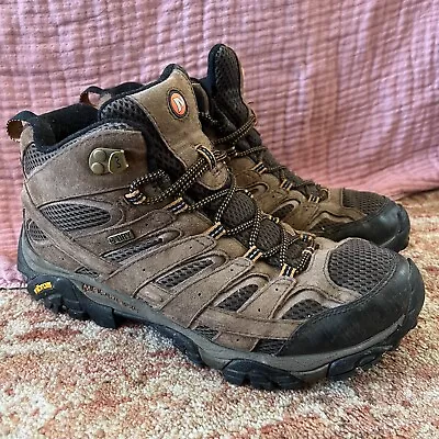 Merrell Men's Moab 2 Earth Mid H2O Waterproof Hiking Boots Vibram Size 10.5 • $42.50