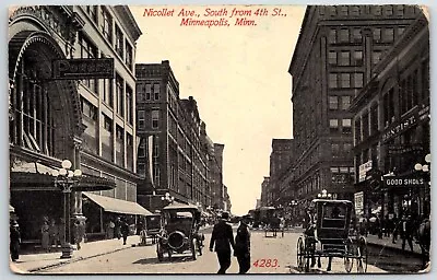 Nicollet Ave And Fourth Street Minneapolis MN Street View Old Cars 1915 • $8.06