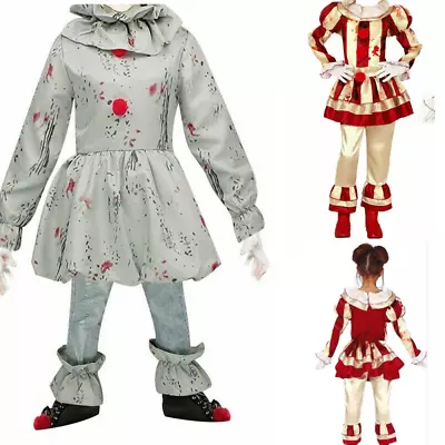 Halloween Crazy Clown Pennywise Costume Outfit For Kids Children Cosplay Praty • £9.99