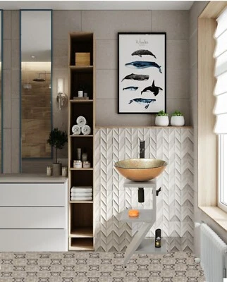 £98 • Buy Bathroom Glass Basin Sink Vanity Unit With Bowl Wall Hung Cloakroom Grey GM