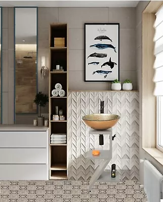 £98 • Buy Bathroom Glass Basin Sink Vanity Unit With Bowl Wall Hung Cloakroom Grey GM