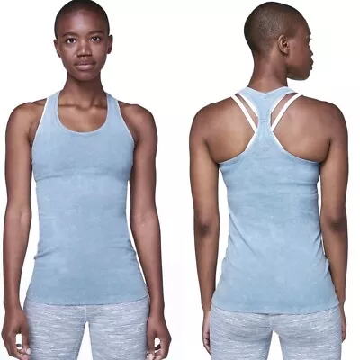 Lululemon Cool Racerback II Tank Top Dye Washed Chambray Blue W1BU7S Pima Cotton • £24.09