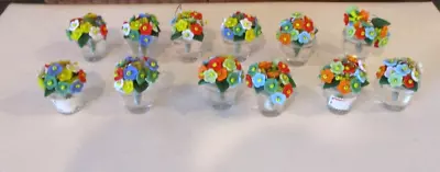 Set Of 12 VINTAGE Czechoslovakia Glass Flower Pot Baskets Place Card Holders • $64.99
