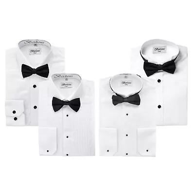 Berlioni Italy Men's Tuxedo Dress Shirt Wingtip & Laydown Collar With Bow-Tie • $26.24