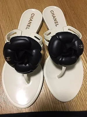 Chanel Women's Jelly Flip Flops - Cream  - With Camellia Flower Size 35 • £379.97