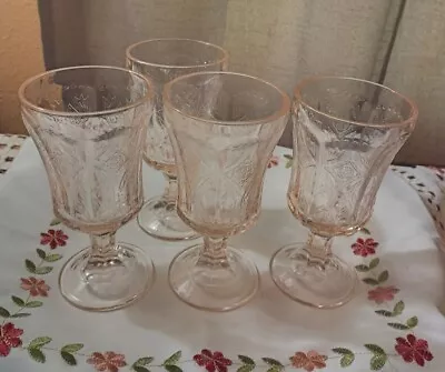 Vintage Pink Glass Water Goblet Indiana Glass Madrid Recollection Pattern • $8