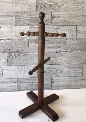 Vintage Wooden Mug Tree Holder Organizer For 4 Coffee Cups Jewelry Holder 13  • $12.99